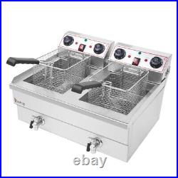 24L Commercial Electric Deep Fryer Fat Chip Twin Dual Tank Stainless Steel 6000W