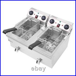 24L Stainless Steel 6000W Commercial Electric Deep Fryer Fat Chip Twin Dual Tank