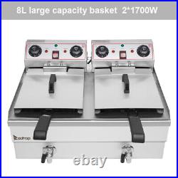 2X11.8L Twin Tank Commercial Electric Deep Fryers Stainless Steel Fat Chip Fryer