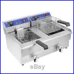 2×13L Electric Deep Fryer Commercial Dual Tank Twin Chip Basket Stainless Drain
