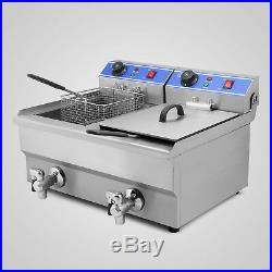 2x10L Stainless Steel Commercial Double Tank Electric Deep Fat Fryer Chip 6000W