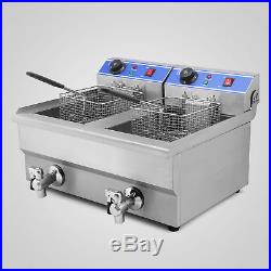 2x10L Stainless Steel Commercial Double Tank Electric Deep Fat Fryer Chip 6000W