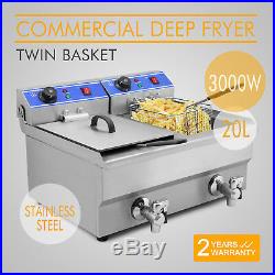 2x10L Stainless Steel Commercial Twin Double Tank Electric Deep Fat Fryer Basket
