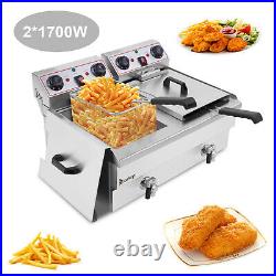 2x8L Stainless Steel Commercial Twin Double Tanks Electric Deep Fryer Fat Chip