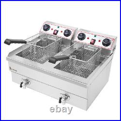 2x8L Stainless Steel Commercial Twin Double Tanks Electric Deep Fryer Fat Chip