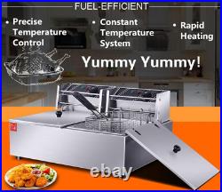 32L Commercial Electric Deep Fryer Fat Chip Twin Dual Tank Stainless Steel 5000W