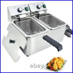 4L+4L Electric Deep Fryer Stainless Steel Oil Fat Chip Frying Double Tank 5000W