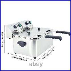 4L+4L Electric Deep Fryer Stainless Steel Oil Fat Chip Frying Double Tank 5000W