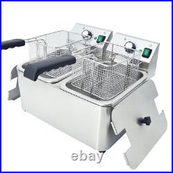 4L+4L Electric Deep Fryer Stainless Steel Oil Fat Chip Frying Double Tank 5000W