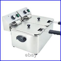 4L+4L Electric Deep Fryer Stainless Steel Oil Fat Chip Frying Double Tank 5000W