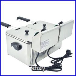 4L+4L Electric Deep Fryer Stainless Steel Oil Fat Chip Frying Double Tank 5000W