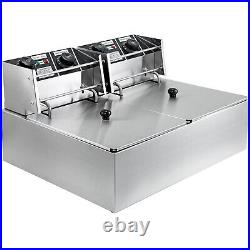 5000W 20L Electric Deep Fat Fryer Double Tank Basket Stainless Steel Commercial