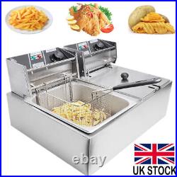 5000W Commercial Electric Deep Fat Chip Fryer Dual Tank Stainless Steel 12L Oil