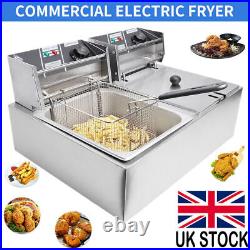 5000W Commercial Electric Deep Fat Chip Fryer Dual Tank Stainless Steel 12L Oil