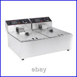 5000W Industrial Stainless Dual Basket Deep Fryer Electric Double Tank Fat Chip