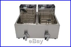 5KW Commercial Deep Fryer Electric Double Tank Fat Chip 22L With Drain Taps