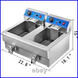 6000W 20L Electric Deep Chip Fryer 2 Tank French Fry Commercial Stainless Steel
