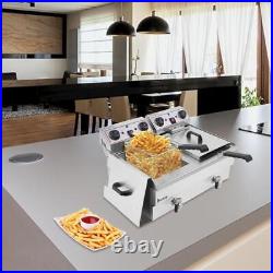 6000W 24L Commercial Electric Deep Chip Fryer 2 Tank French Fry Stainless Steel