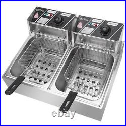 6L/12L Electric Deep Fryer Single/Dual Tank Commercial Stainless Steel Fat Chip