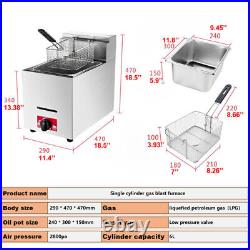 6L Gas LPG Catering Frying Tool Single Tank Stainless Steel Commercial Fryer