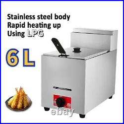 6L Gas LPG Catering Frying Tool Single Tank Stainless Steel Commercial Fryer