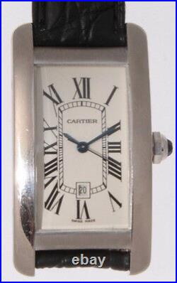 Authentic Cartier 2490 American Tank Midsize Watch 18k White Gold