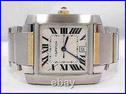 CARTIER Large Tank Francaise Two Tone 18K Yellow Gold & SS Automatic 2302 MINT