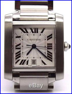 CARTIER Tank Francaise Large Automatic Steel 902087CD Box/Papers Retail $5950