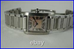 Cartier 2384 Tank Francaise Stainless Steel Pink Mother Of Pearl Dial C. 2000's