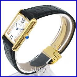 Cartier MUST TANK VERMEIL Ladies Quartz Wristwatch SV925 Gold Plated RK14609
