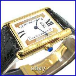 Cartier MUST TANK VERMEIL Ladies Quartz Wristwatch SV925 Gold Plated RK14609