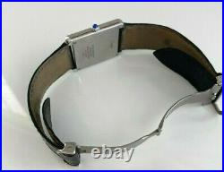 Cartier Mid Tank Solo GM Steel Leather Roman Rectangle Dial Ladies Quartz Watch