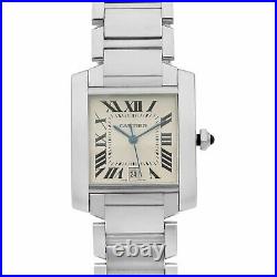 Cartier Tank 2302 Francaise Steel Silver Dial Automatic Mens Watch W51002Q3
