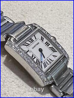 Cartier Tank 2384 Diamonds 1.5 Carat Women's Stainless Steel Bracelet Cert Box