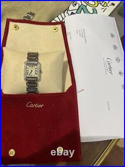 Cartier Tank 2384 Diamonds 1.5 Carat Women's Stainless Steel Bracelet Cert Box