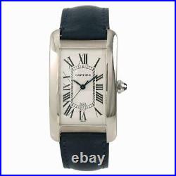 Cartier Tank Americaine 1741 Mens Automatic Watch White Dial 18K White Gold 27mm