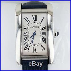 Cartier Tank Americaine Large Model Stainless Steel Blue Leather Watch WSTA0018