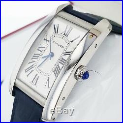Cartier Tank Americaine Large Model Stainless Steel Blue Leather Watch WSTA0018