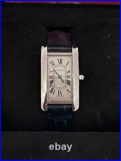 Cartier Tank Americaine Steel with Blue Leather strap watch