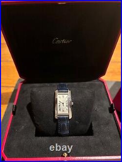 Cartier Tank Americaine Steel with Blue Leather strap watch