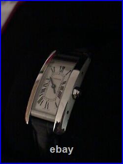 Cartier Tank Americaine Steel with Blue Leather strap watch