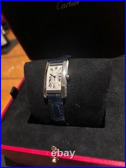 Cartier Tank Americaine Steel with Blue Leather strap watch