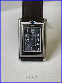 Cartier Tank Basculante Reverso Stainless Steel Watch Blue Dial Ref 2405
