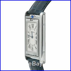 Cartier Tank Basculate Mecanique 2390 XL Hand Wind Stainless Steel Blue leather