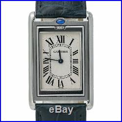 Cartier Tank Basculate Mecanique 2390 XL Hand Wind Stainless Steel Blue leather