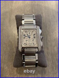 Cartier Tank Chronograph Stainless Steel Bracelet Watch With Diamonds 2303
