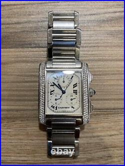 Cartier Tank Chronograph Stainless Steel Bracelet Watch With Diamonds 2303