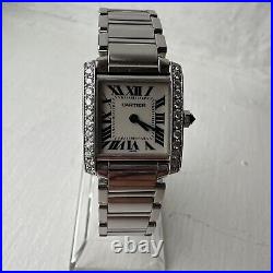Cartier Tank Francais White Dial Women's Watch 2002 Diamond Bezel 20mm 2300