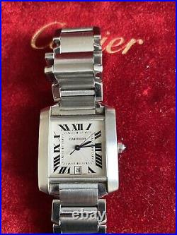 Cartier Tank Francaise 2302 Stainless Steel Automatic Watch Box + Papers Vgc