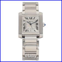 Cartier Tank Francaise 2302 Steel Watch 28mm Case Grey Dial With 18cm Strap